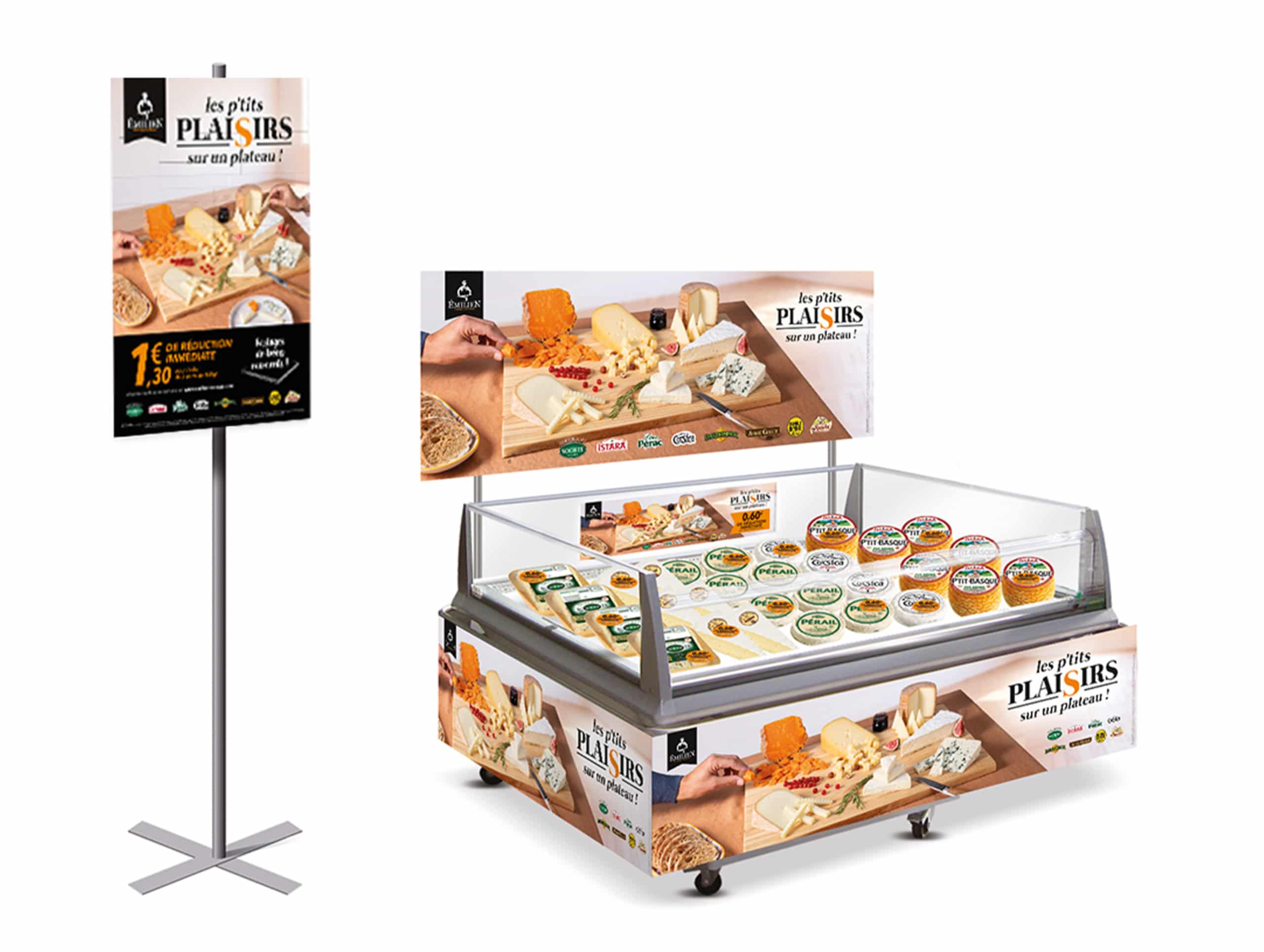 Stand d'une opération trade valorisant différents fromages pour le client Emilien Fromages de l'agence conseil en communication Les Dissidents