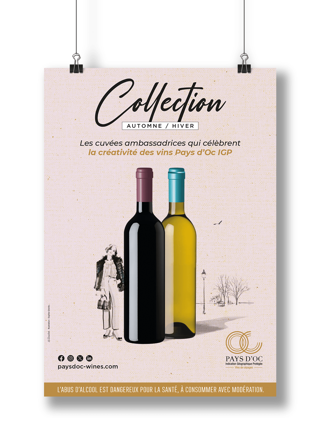 Affiche de l'évènement Collection Automne/Hiver réalisée en partenariat avec l'illustratrice Sophie Griotto pour le client Pays d'Oc IGP, par Les Dissidents