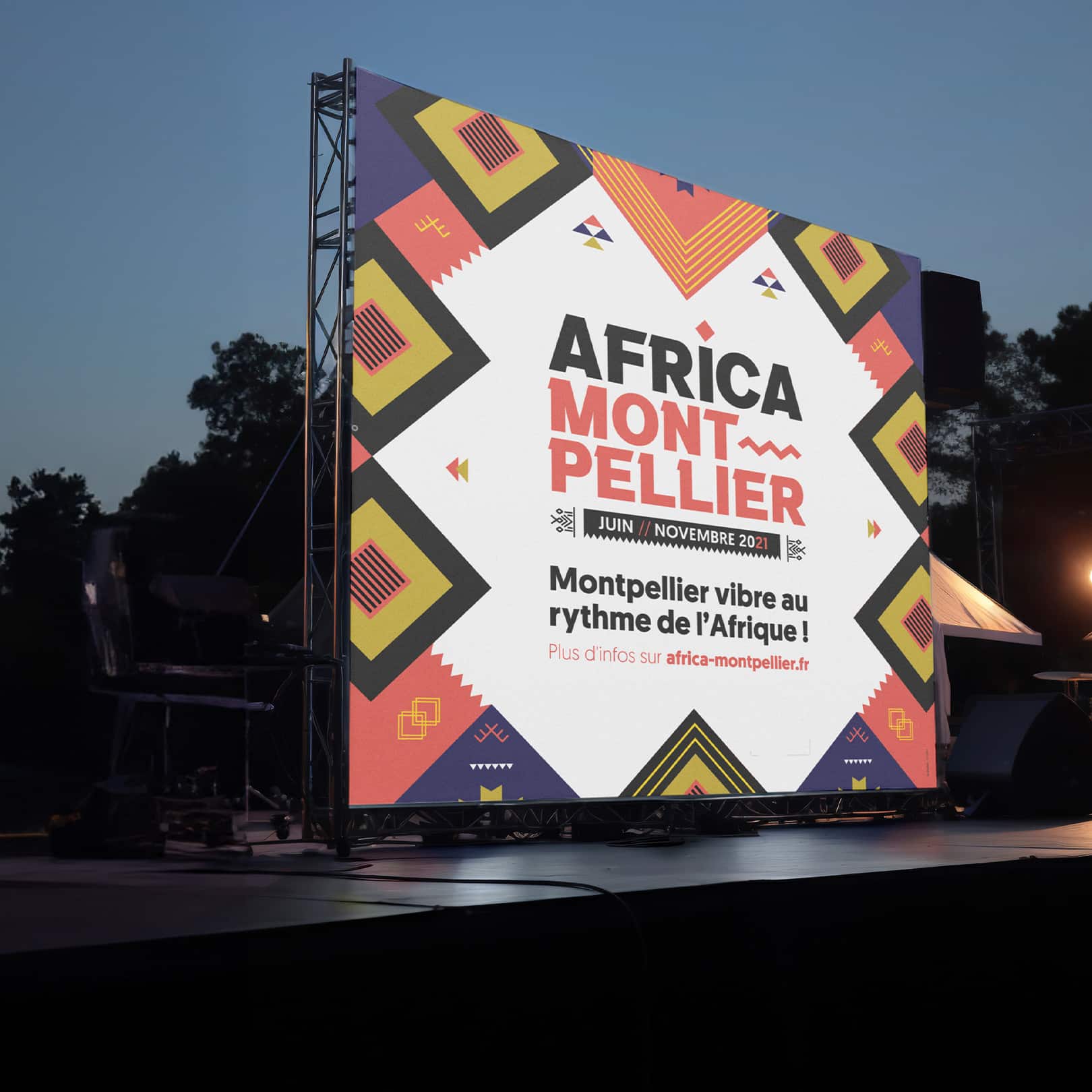 Affichage pour le festival Africa Montpellier du client Montpellier Méditerranée Métropole, par l'agence Les Dissidents