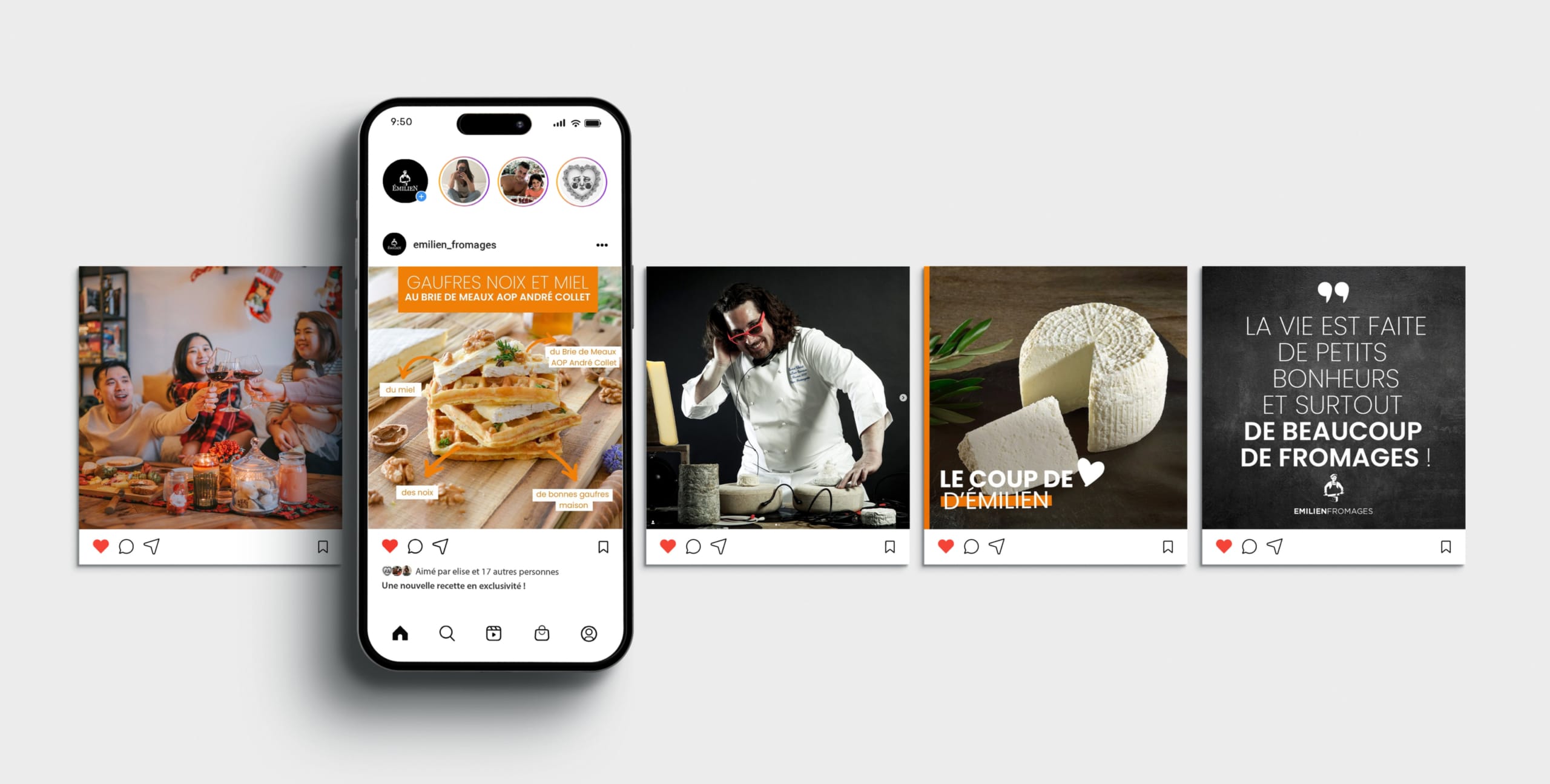 Création de posts et community management pour le client Emilien Fromages, par le pôle MIND by Les Dissidents
